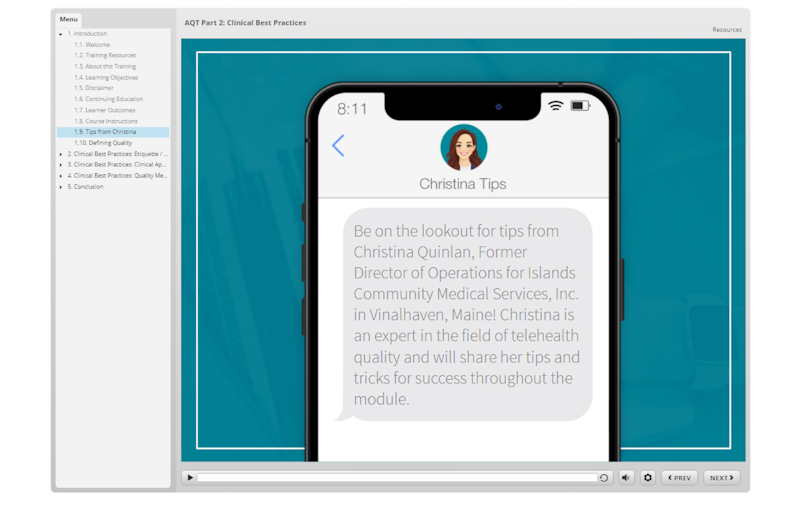 screenshot from Achieving Quality in Telehealth module