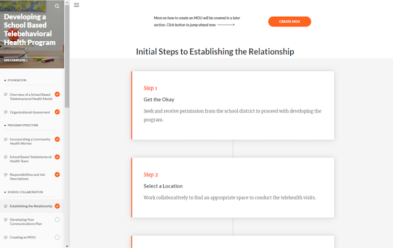 screenshot from Developing a School Based Telebehavioral Health Program module
